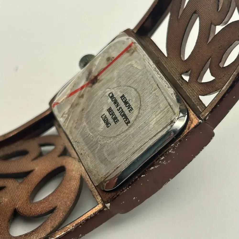 Vivani Women's Rose Gold Tone Wide Cuff Bangle Watch Working New Battery